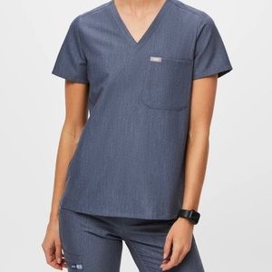 FIGS Catarina Scrub Top Heather Denim S